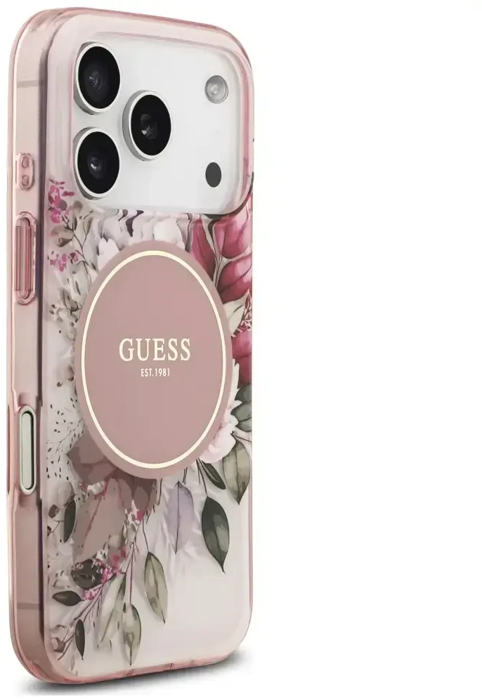 Dėklas Guess IML Flower & Tonal Circle MagSafe do iPhone 18 Pro Max / 17 Pro Max rožinė