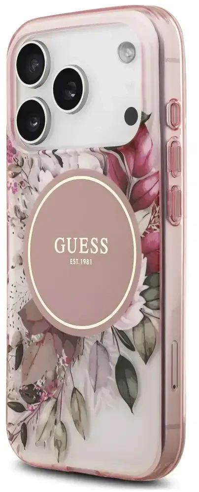 Dėklas Guess IML Flower & Tonal Circle MagSafe do iPhone 18 Pro Max / 17 Pro Max rožinė