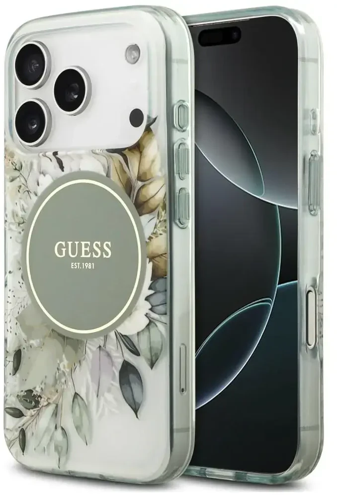 Dėklas Guess IML Flower & Tonal Circle MagSafe do iPhone 18 Pro / 17 Pro žalia