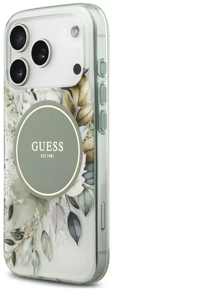 Dėklas Guess IML Flower & Tonal Circle MagSafe do iPhone 18 Pro / 17 Pro žalia