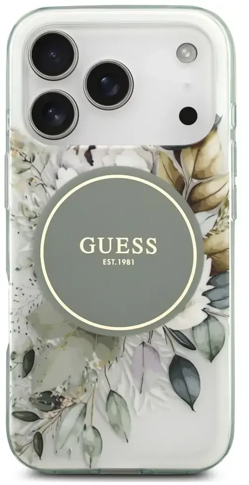 Dėklas Guess IML Flower & Tonal Circle MagSafe do iPhone 18 Pro / 17 Pro žalia