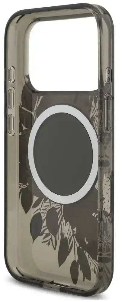 Dėklas Guess IML Flowers Pearl Strap MagSafe do iPhone 18 Pro / 17 Pro juoda