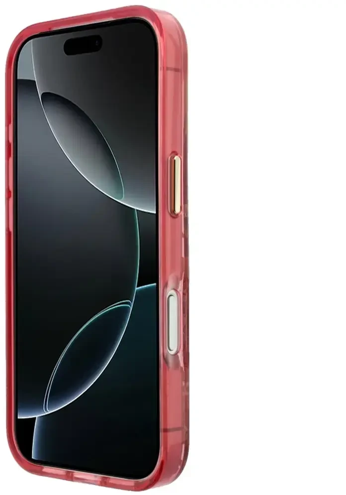 Dėklas Guess IML Glitter Blossom Roses do iPhone 18 Pro Max / 17 Pro Max bordo spalvos