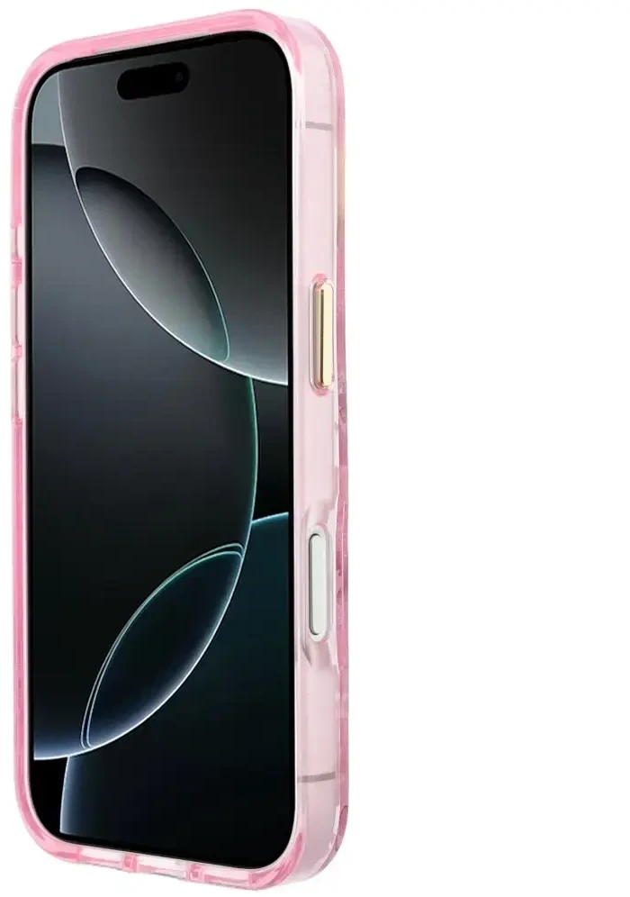 Dėklas Guess IML Glitter Blossom Roses do iPhone 18 Pro / 17 Pro rožinė