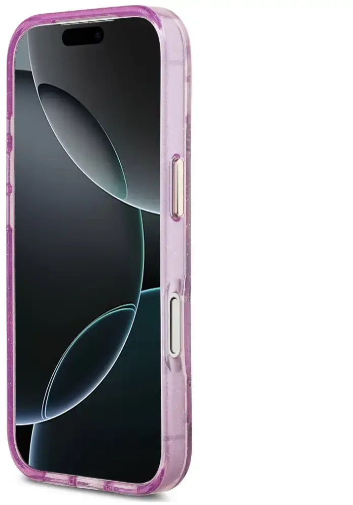 Dėklas Guess IML Glitter Flowers Triangle MagSafe do iPhone 18 Pro Max / 17 Pro Max violetinė