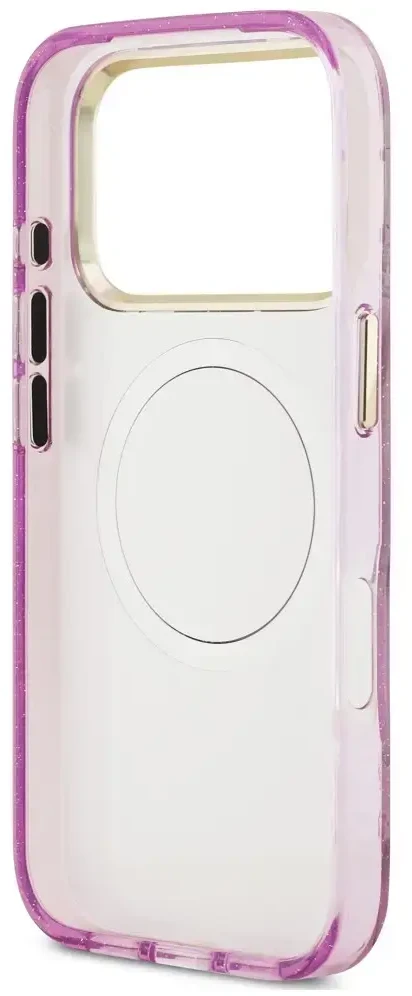 Dėklas Guess IML Glitter Flowers Triangle MagSafe do iPhone 18 Pro Max / 17 Pro Max violetinė