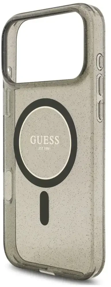 Dėklas Guess IML Glitter Pearl Strap MagSafe do iPhone 18 Pro / 17 Pro juoda