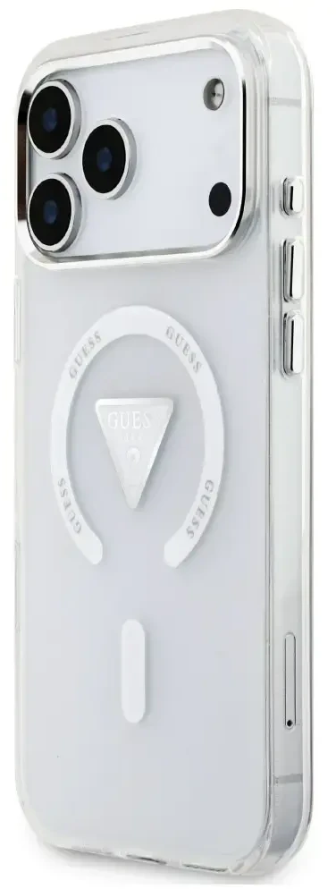 Dėklas Guess IML Gradient Triangle Logo MagSafe do iPhone 18 Pro Max / 17 Pro Max permatomas