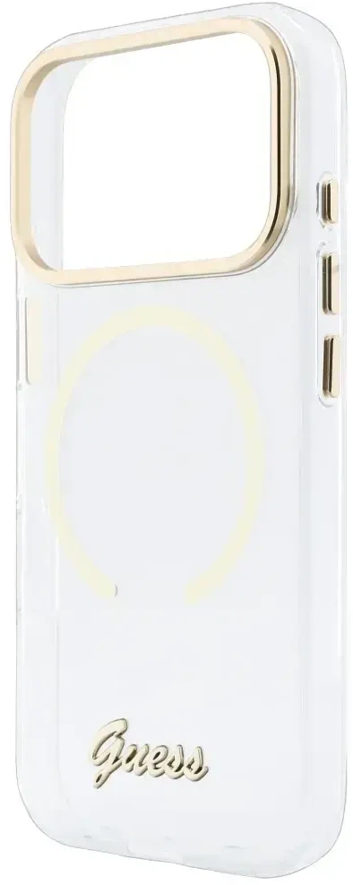 Dėklas Guess IML Script Metal MagSafe do iPhone 18 Pro Max / 17 Pro Max permatomas