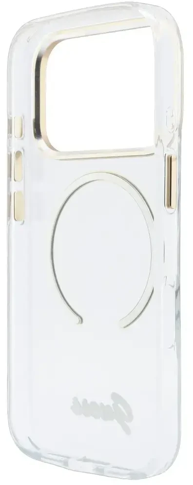 Dėklas Guess IML Script Metal MagSafe do iPhone 18 Pro Max / 17 Pro Max permatomas