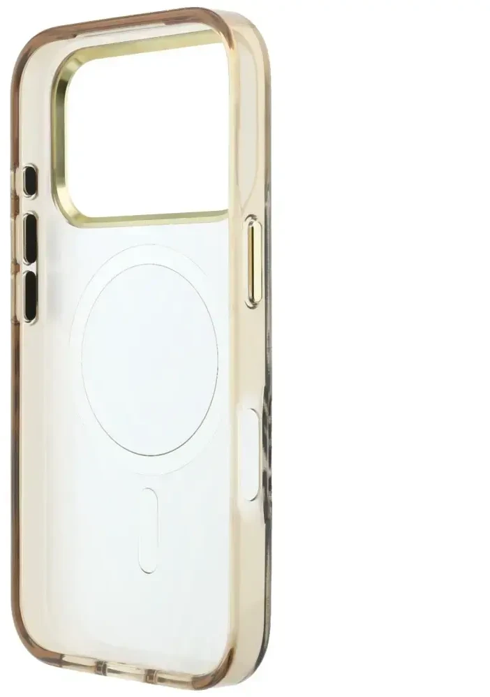 Dėklas Guess IML Zebra Glitter Triangle Logo MagSafe do iPhone 18 Pro Max / 17 Pro Max auksinė