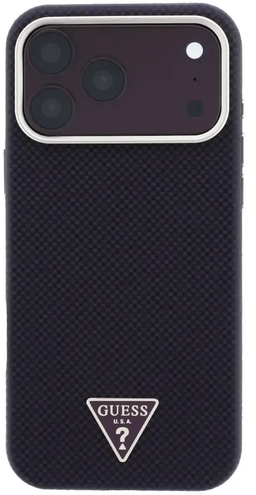 Dėklas Guess Kevlar Triangle Logo MagSafe do iPhone 18 Pro Max / 17 Pro Max bordo spalvos