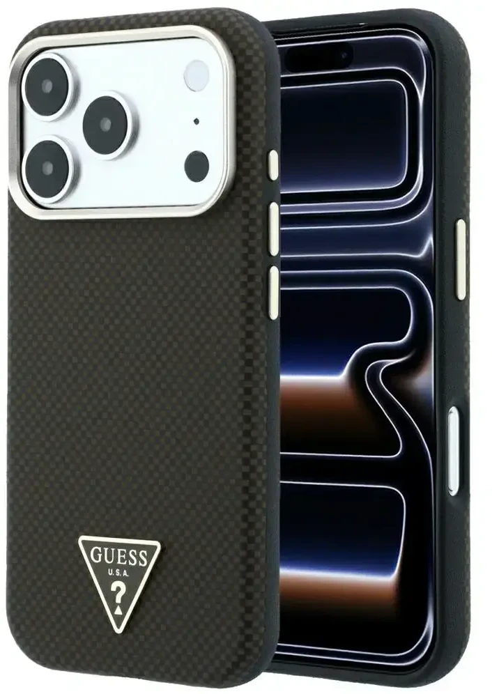Dėklas Guess Kevlar Triangle Logo MagSafe do iPhone 18 Pro / 17 Pro ruda