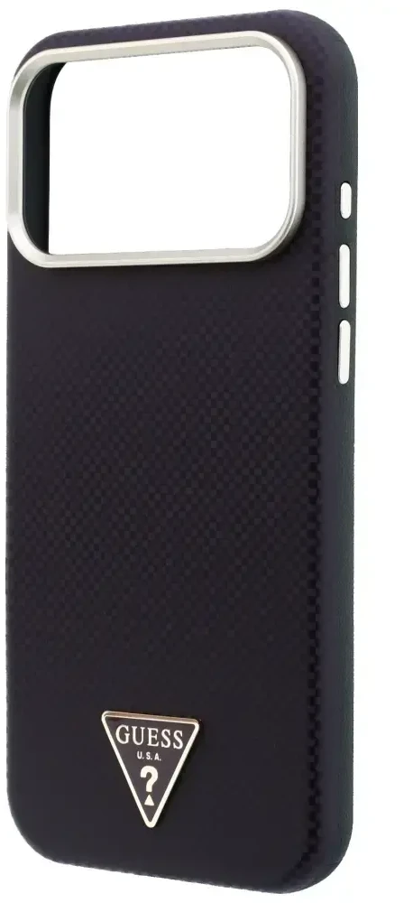 Dėklas Guess Kevlar Triangle Logo MagSafe do iPhone 18 Pro / 17 Pro bordo spalvos