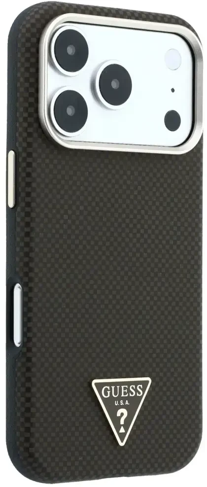 Dėklas Guess Kevlar Triangle Logo MagSafe do iPhone 18 Pro / 17 Pro ruda