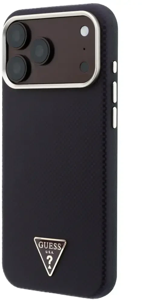 Dėklas Guess Kevlar Triangle Logo MagSafe do iPhone 18 Pro / 17 Pro bordo spalvos