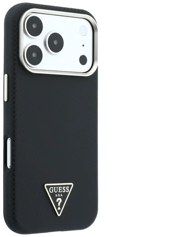 Dėklas Guess Kevlar Triangle Logo MagSafe do iPhone 18 Pro / 17 Pro juoda