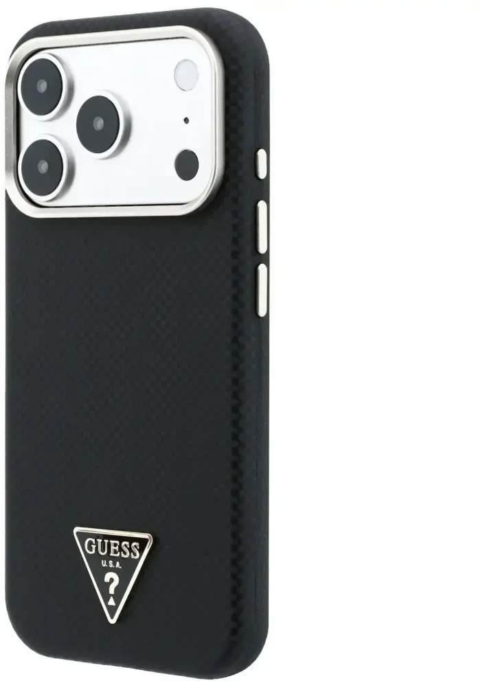 Dėklas Guess Kevlar Triangle Logo MagSafe do iPhone 18 Pro / 17 Pro juoda