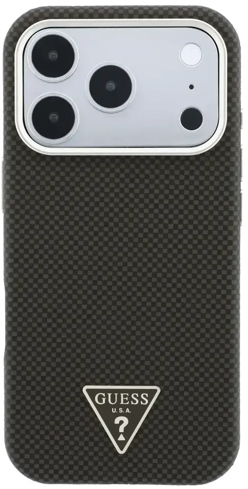 Dėklas Guess Kevlar Triangle Logo MagSafe do iPhone 18 Pro / 17 Pro ruda
