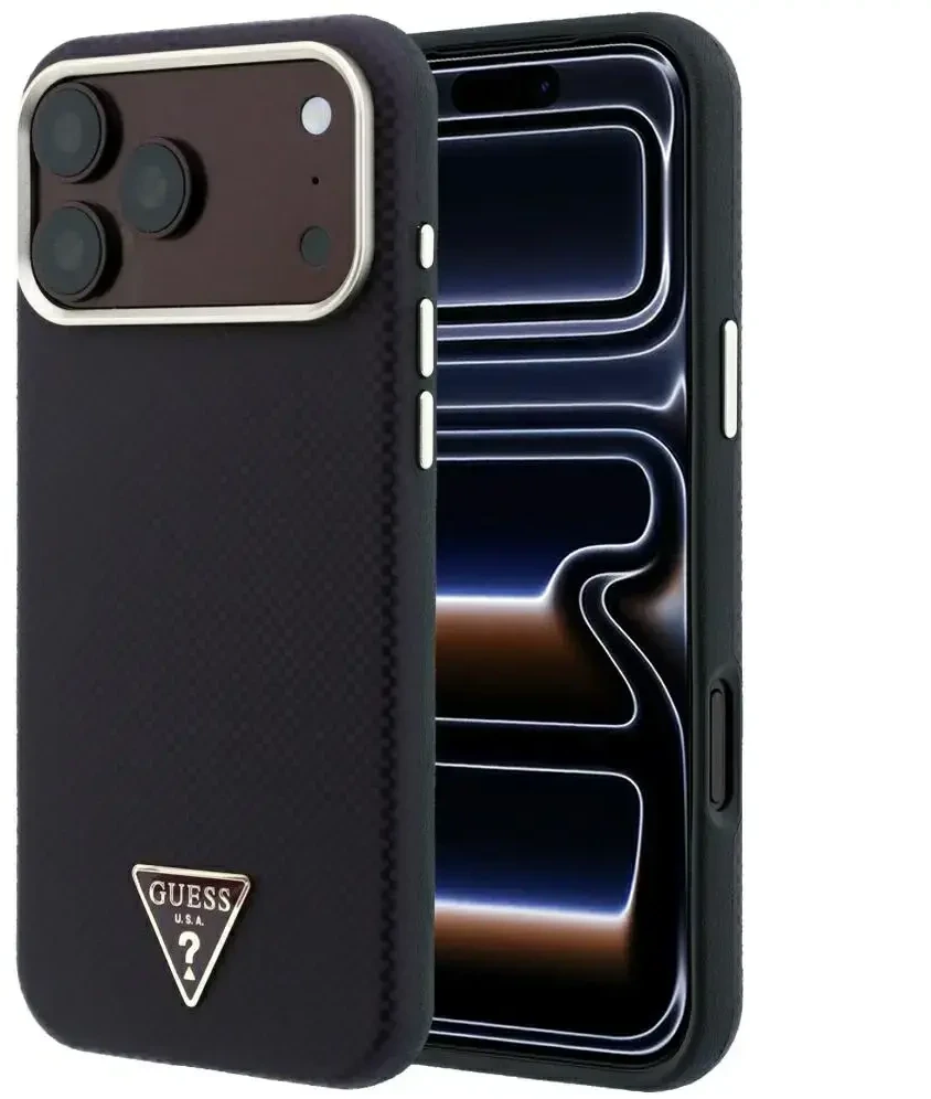 Dėklas Guess Kevlar Triangle Logo MagSafe do iPhone 18 Pro / 17 Pro bordo spalvos