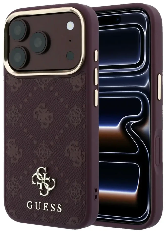 Dėklas Guess Peony 4G Small Logo MagSafe do iPhone 18 Pro / 17 Pro bordo spalvos