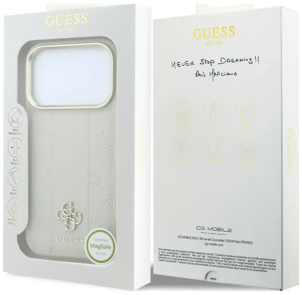 Dėklas Guess Peony 4G Small Logo MagSafe do iPhone 18 Pro Max / 17 Pro Max smėlio spalva