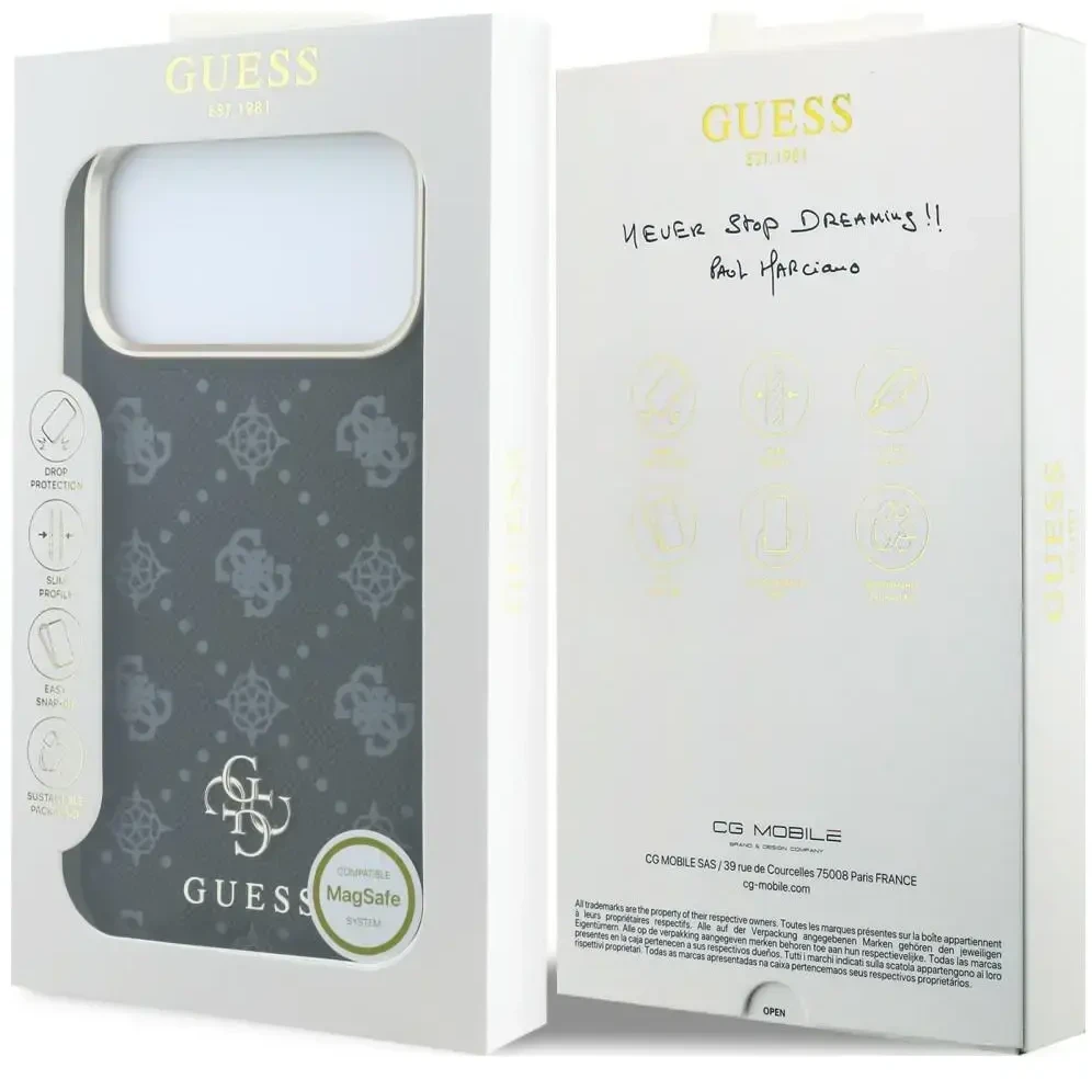 Dėklas Guess Peony 4G Small Logo MagSafe do iPhone 18 Pro Max / 17 Pro Max juoda