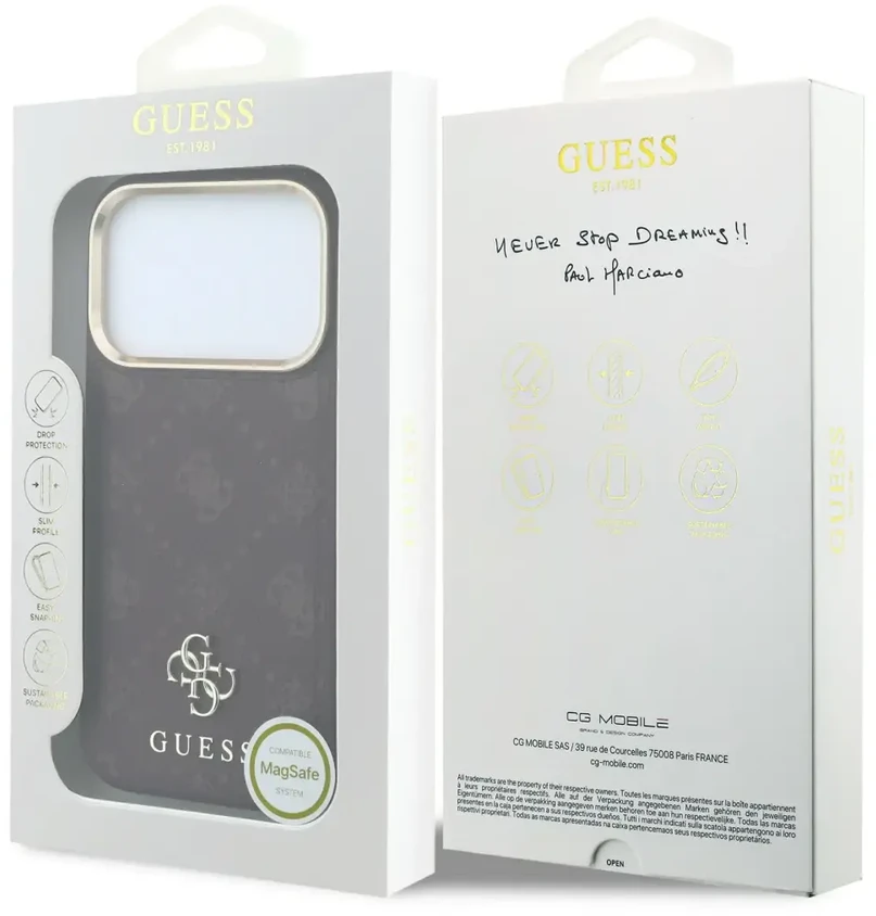 Dėklas Guess Peony 4G Small Logo MagSafe do iPhone 18 Pro / 17 Pro bordo spalvos