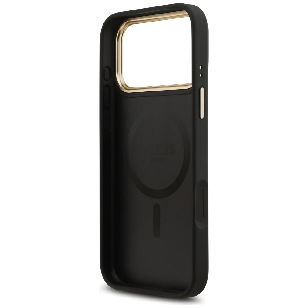 GUESS dėklas, skirtas IPHONE 17 Pro Max, suderinamas su MagSafe GUHMP17XPSAMSECK (PU W/ Peony Hot Stamp) juodas
