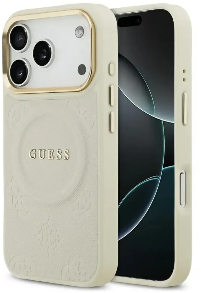 Dėklas Guess Peony Hot Stamp MagSafe Case for iPhone 17 Pro - rusvai gelsvas