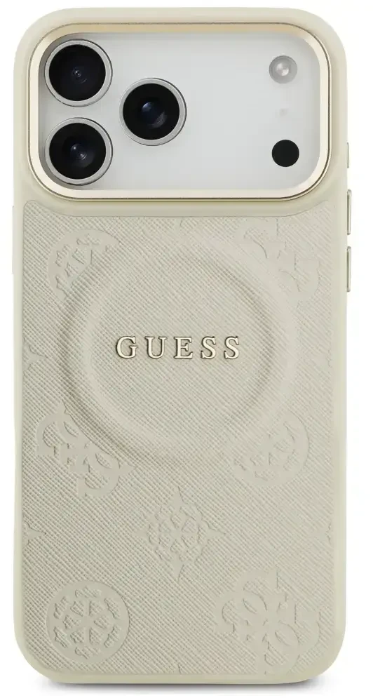 Dėklas Guess Peony Hot Stamp MagSafe skirtas Apple iPhone 17 Pro Max beige