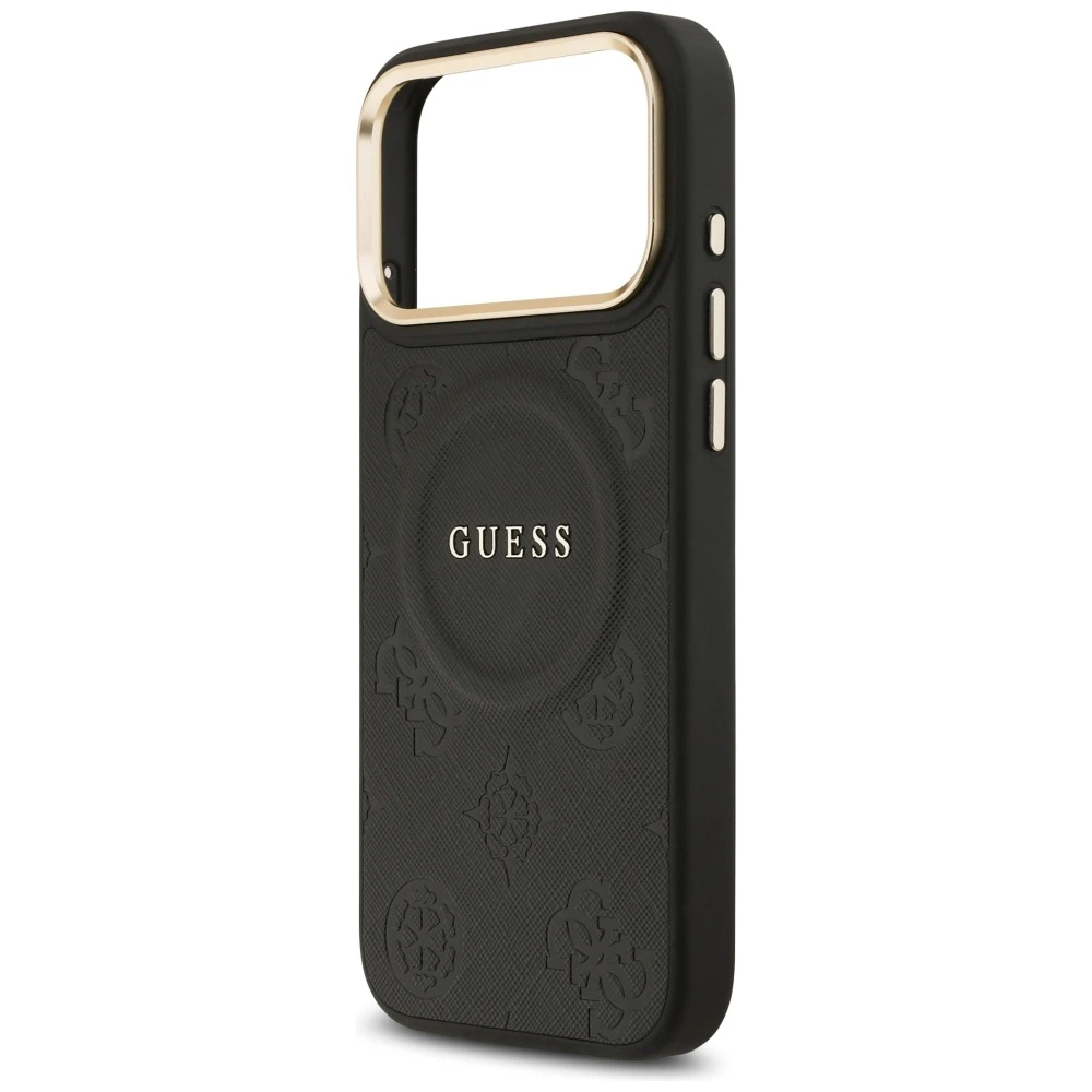 GUESS dėklas, skirtas IPHONE 17 Pro Max, suderinamas su MagSafe GUHMP17XPSAMSECK (PU W/ Peony Hot Stamp) juodas