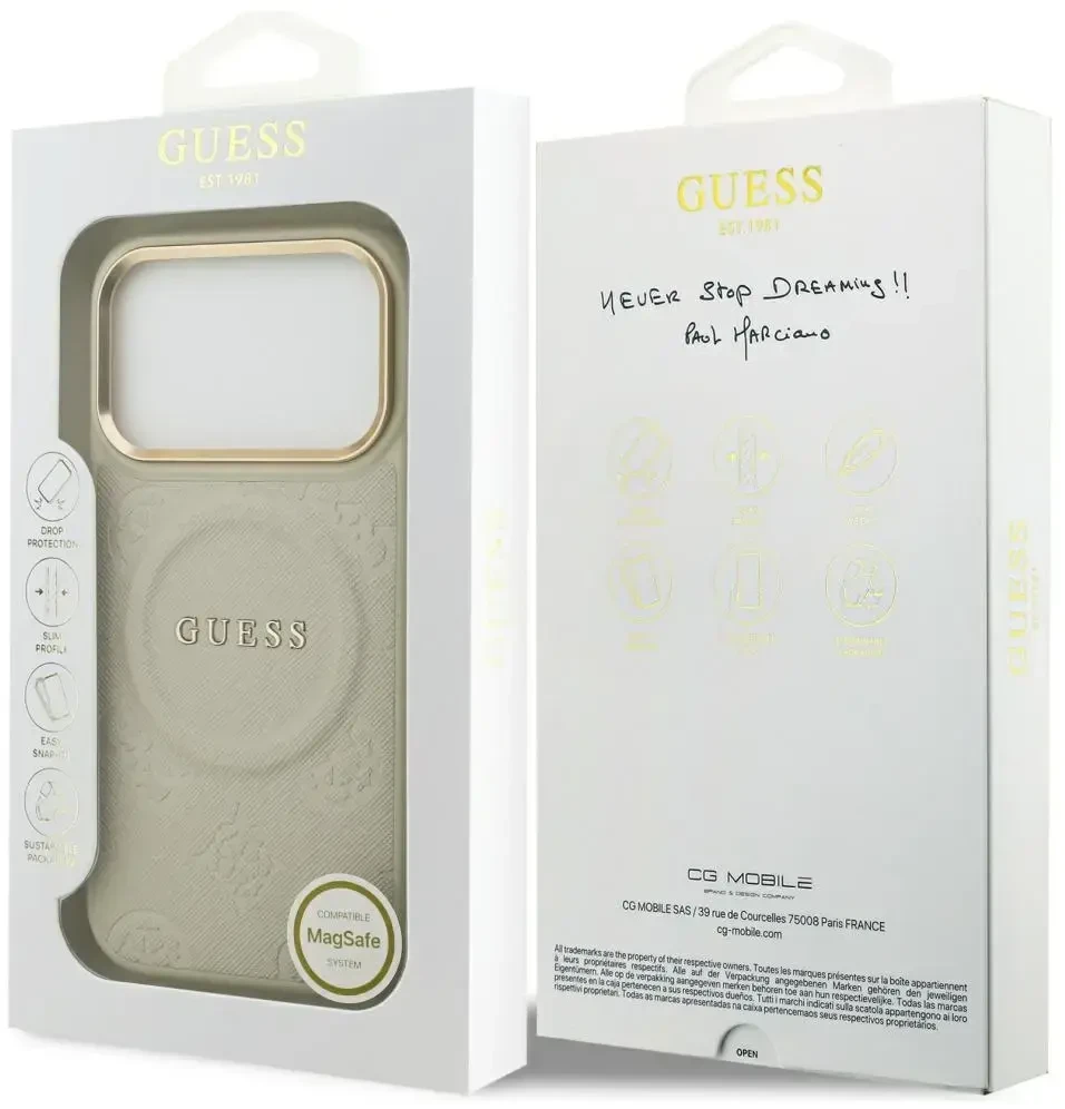 Dėklas Guess Peony Hot Stamp MagSafe Case for iPhone 17 Pro - rusvai gelsvas