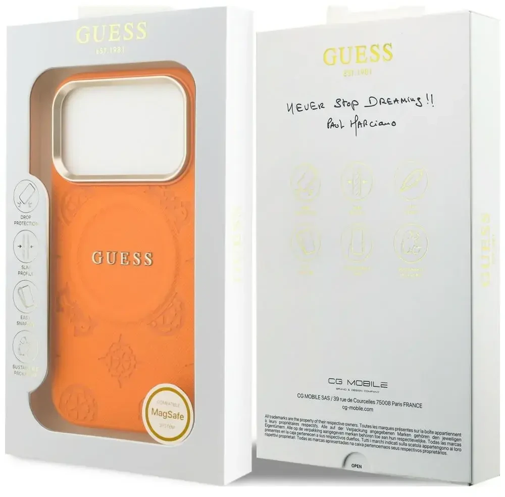 Dėklas Guess Peony Hot Stamp MagSafe do iPhone 18 Pro Max / 17 Pro Max oranžinė