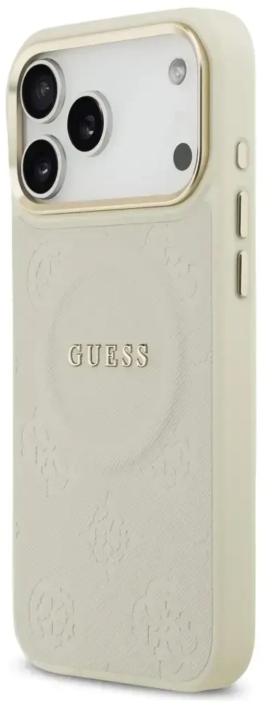 Dėklas Guess Peony Hot Stamp MagSafe skirtas Apple iPhone 17 Pro Max beige
