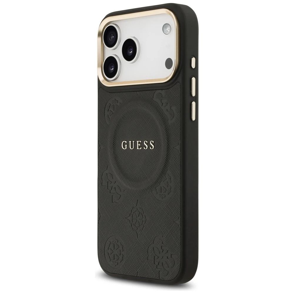 GUESS dėklas, skirtas IPHONE 17 Pro Max, suderinamas su MagSafe GUHMP17XPSAMSECK (PU W/ Peony Hot Stamp) juodas