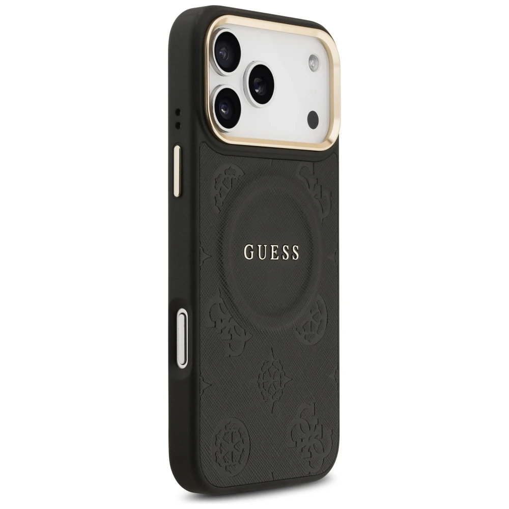 GUESS dėklas, skirtas IPHONE 17 Pro Max, suderinamas su MagSafe GUHMP17XPSAMSECK (PU W/ Peony Hot Stamp) juodas