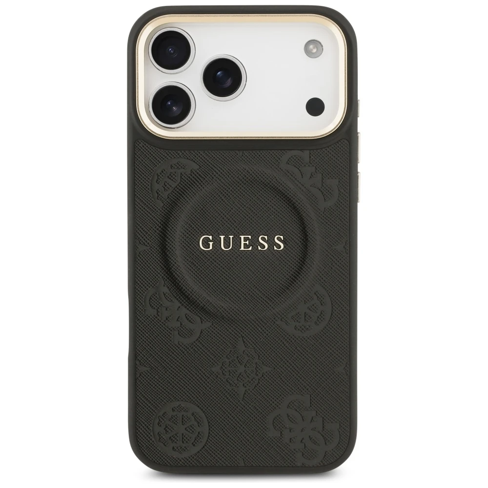 GUESS dėklas, skirtas IPHONE 17 Pro Max, suderinamas su MagSafe GUHMP17XPSAMSECK (PU W/ Peony Hot Stamp) juodas