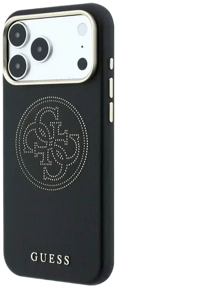 Dėklas Guess Perforated 4G Gold Logo Magsafe do iPhone 18 Pro / 17 Pro juoda