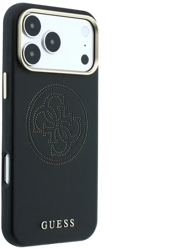 Dėklas Guess Perforated 4G Gold Logo Magsafe do iPhone 18 Pro / 17 Pro juoda
