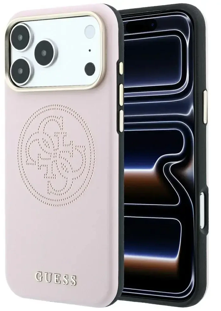 Dėklas Guess Perforated 4G Gold Logo Magsafe do iPhone 18 Pro / 17 Pro rožinė