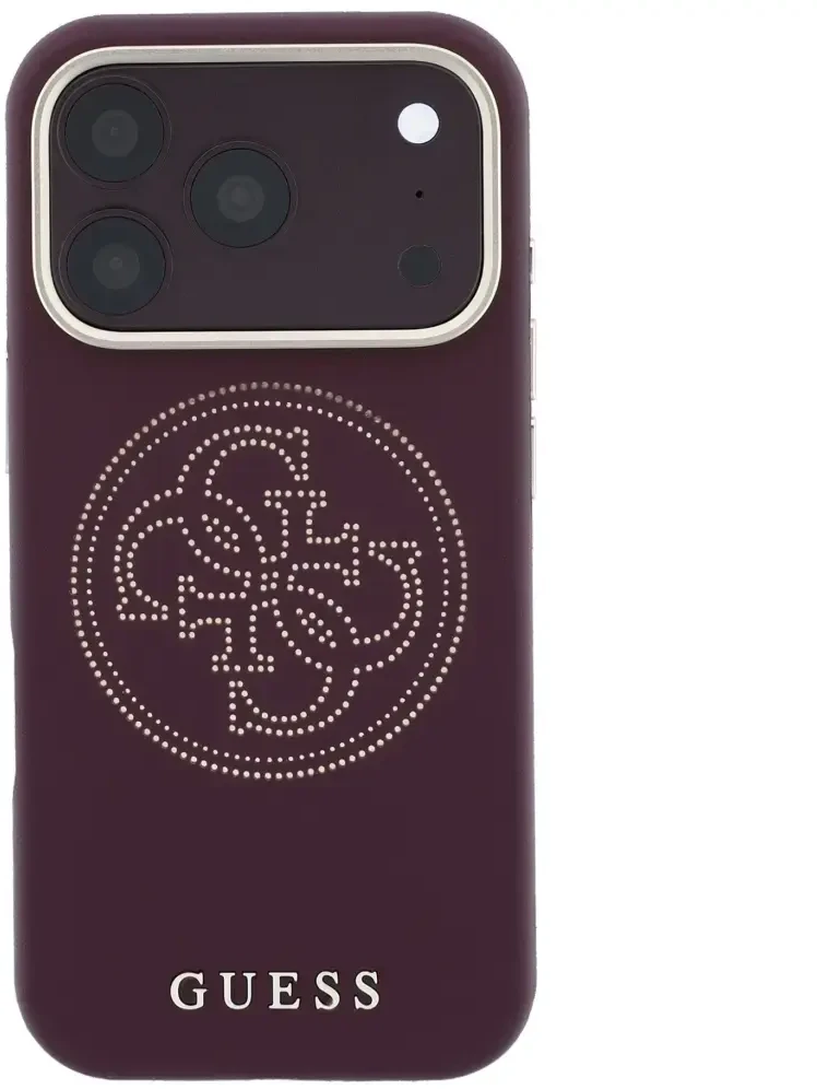Dėklas Guess Perforated 4G Gold Logo Magsafe do iPhone 18 Pro / 17 Pro bordo spalvos