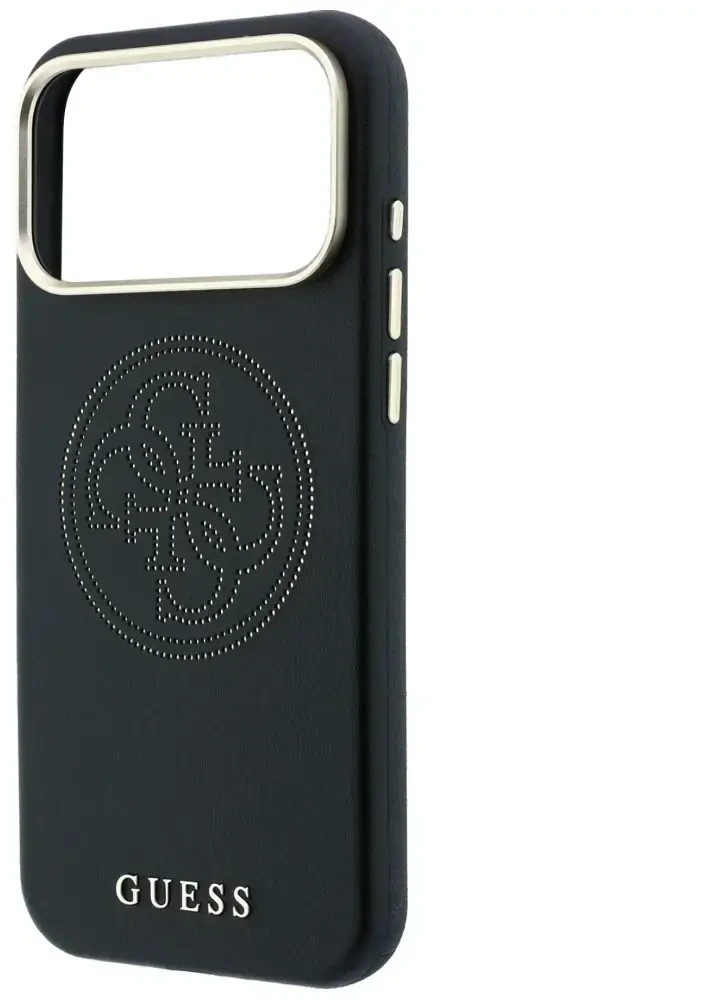 Dėklas Guess Perforated 4G Gold Logo Magsafe do iPhone 18 Pro / 17 Pro juoda