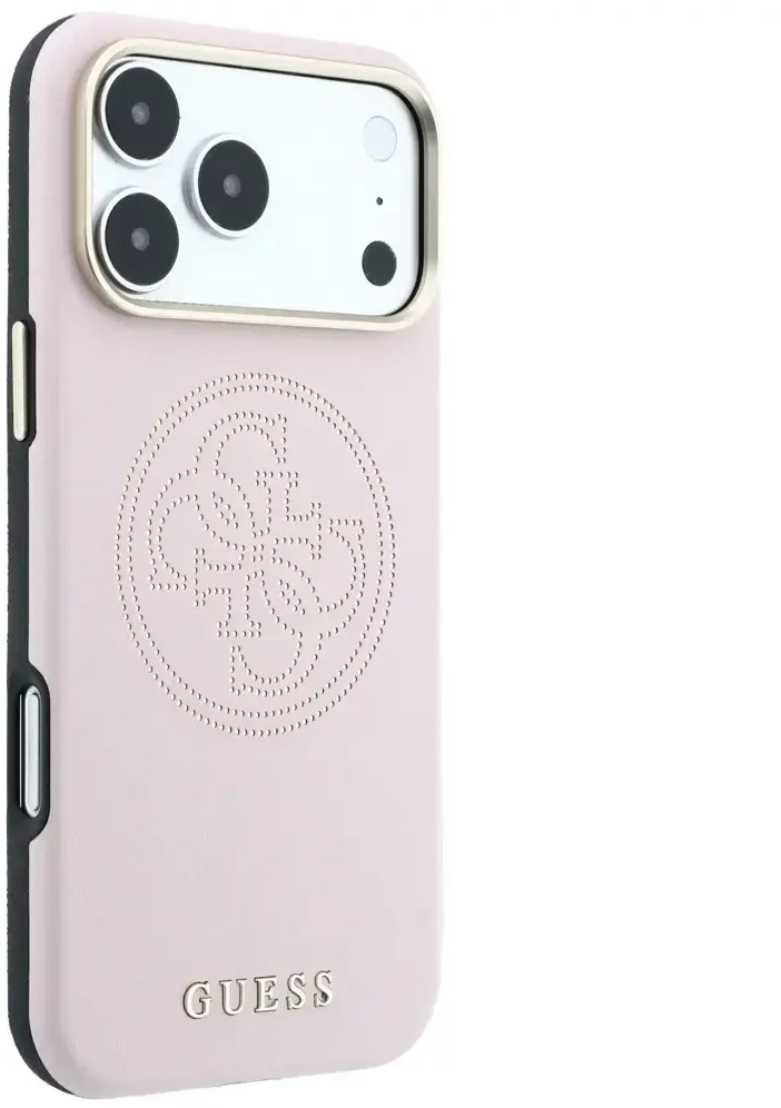 Dėklas Guess Perforated 4G Gold Logo Magsafe do iPhone 18 Pro / 17 Pro rožinė