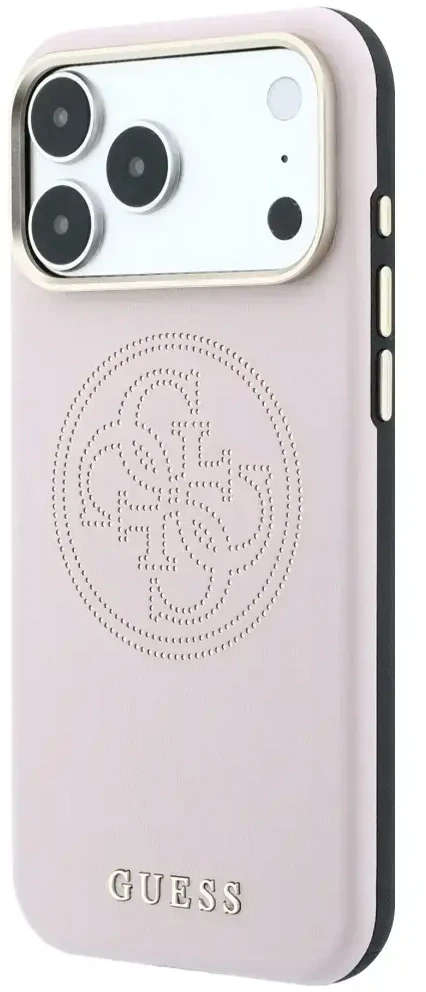 Dėklas Guess Perforated 4G Gold Logo Magsafe do iPhone 18 Pro / 17 Pro rožinė