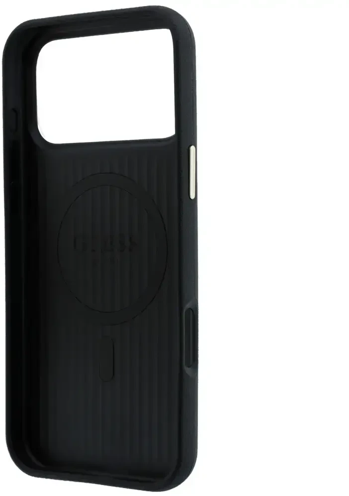 Dėklas Guess Perforated 4G Gold Logo Magsafe do iPhone 18 Pro / 17 Pro juoda