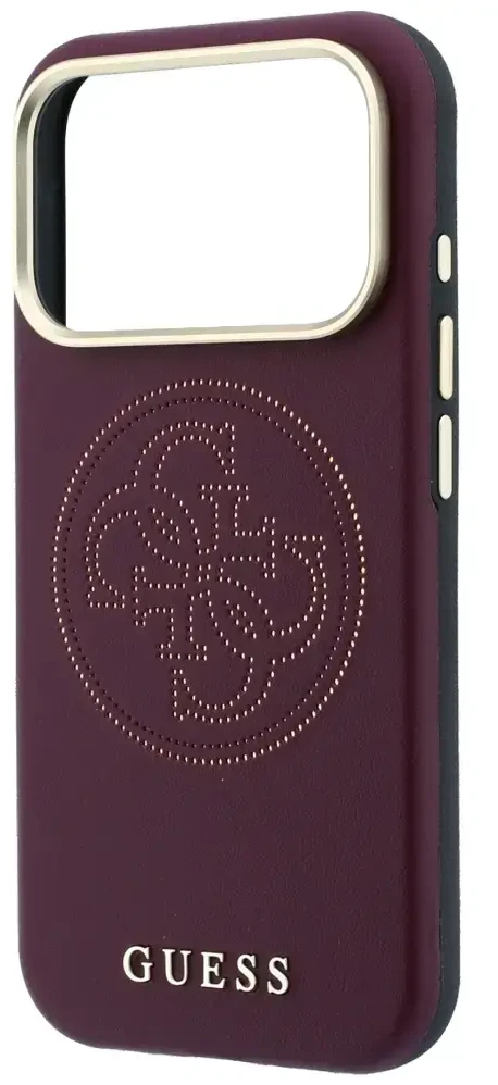 Dėklas Guess Perforated 4G Gold Logo Magsafe do iPhone 18 Pro / 17 Pro bordo spalvos