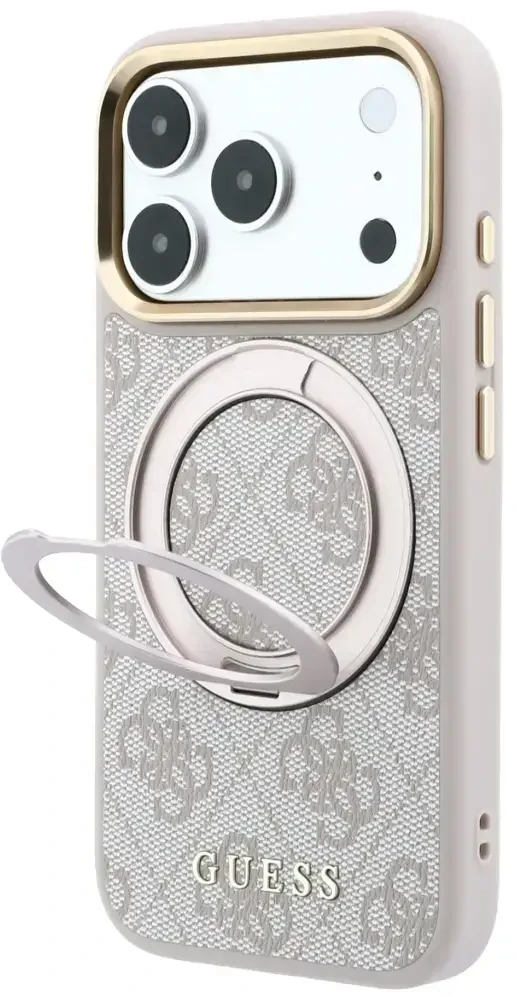 Dėklas Guess Ring Stand 360 4G Classic Logo MagSafe do iPhone 18 Pro Max / 17 Pro Max rožinė