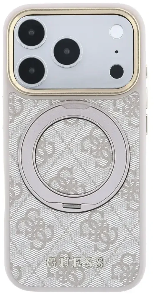 Dėklas Guess Ring Stand 360 4G Classic Logo MagSafe do iPhone 18 Pro Max / 17 Pro Max rožinė