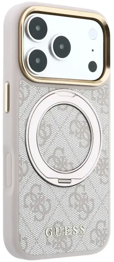 Dėklas Guess Ring Stand 360 4G Classic Logo MagSafe do iPhone 18 Pro Max / 17 Pro Max rožinė